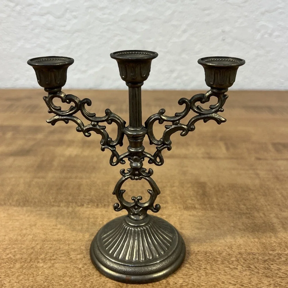 Vintage Ornate Brass 3 Branch Mini Candelabra Candle Holder Stick‎ Hong Kong